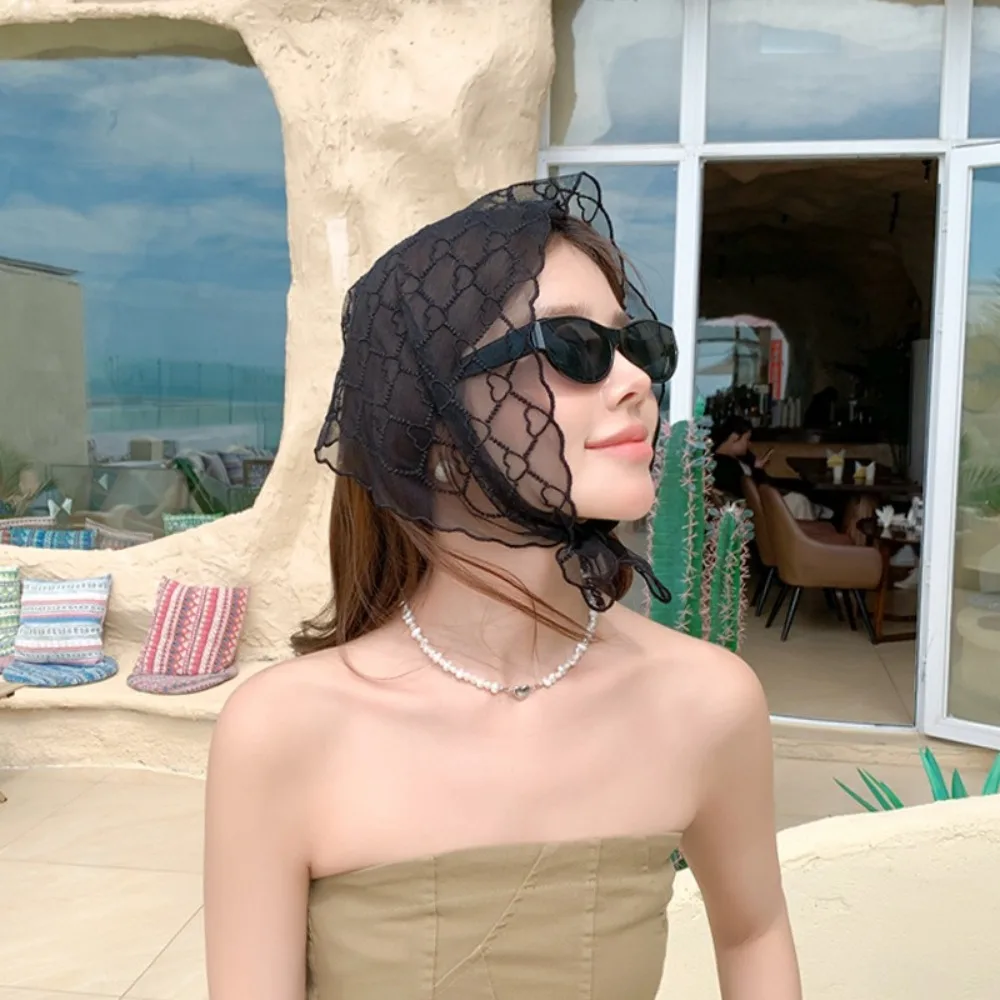 

Love Heart Lace Scarves Headkerchief Korean Style Bandanas Shawl Headscarf Headband Triangle Hijab Scarf Girls