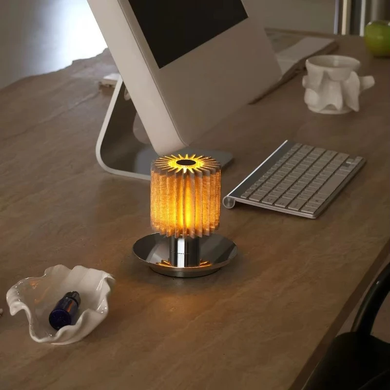 French vintage aluminum fabric desk lamp, USB rechargeable bar atmosphere night light, suitable for outdoor/bar/camping decor