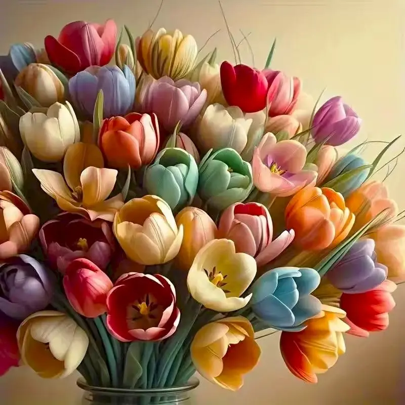 

RUOPOTY DIY Diamond Painting Tulip Flower Mosaic Rhinestones Full Square Round Handmade Gift Wall Decor