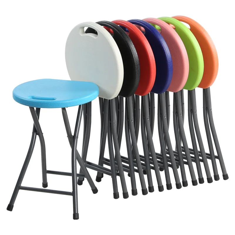 Foldable Stool Small Circular Stool Outdoor Simple  Plastic Stool Household Space Saving High Stool Portable Chair