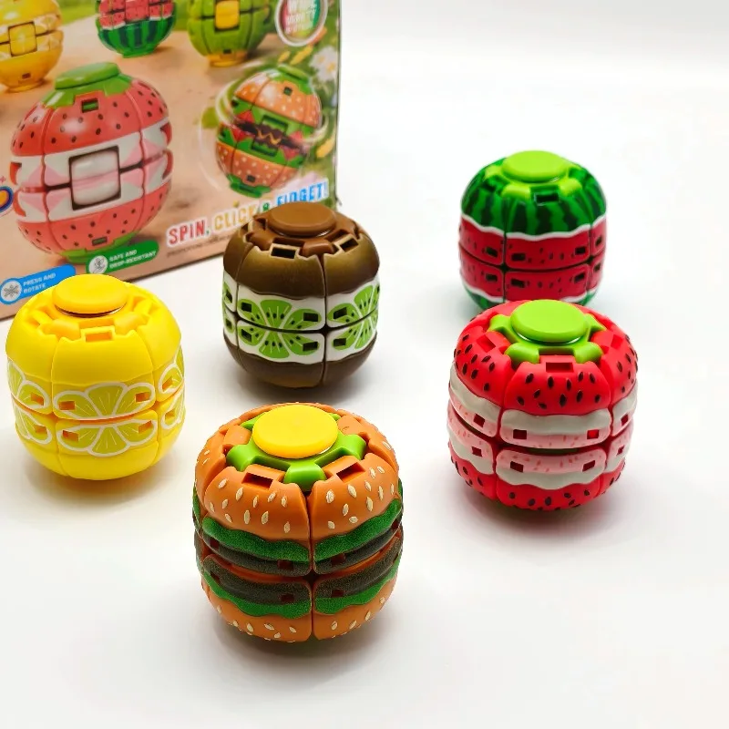 Fun Decompression Burger Top, Fruit Shaped Fingertip Rotating Top, Fingertip Pressing Rotation, Office Desktop Rotating Ornament