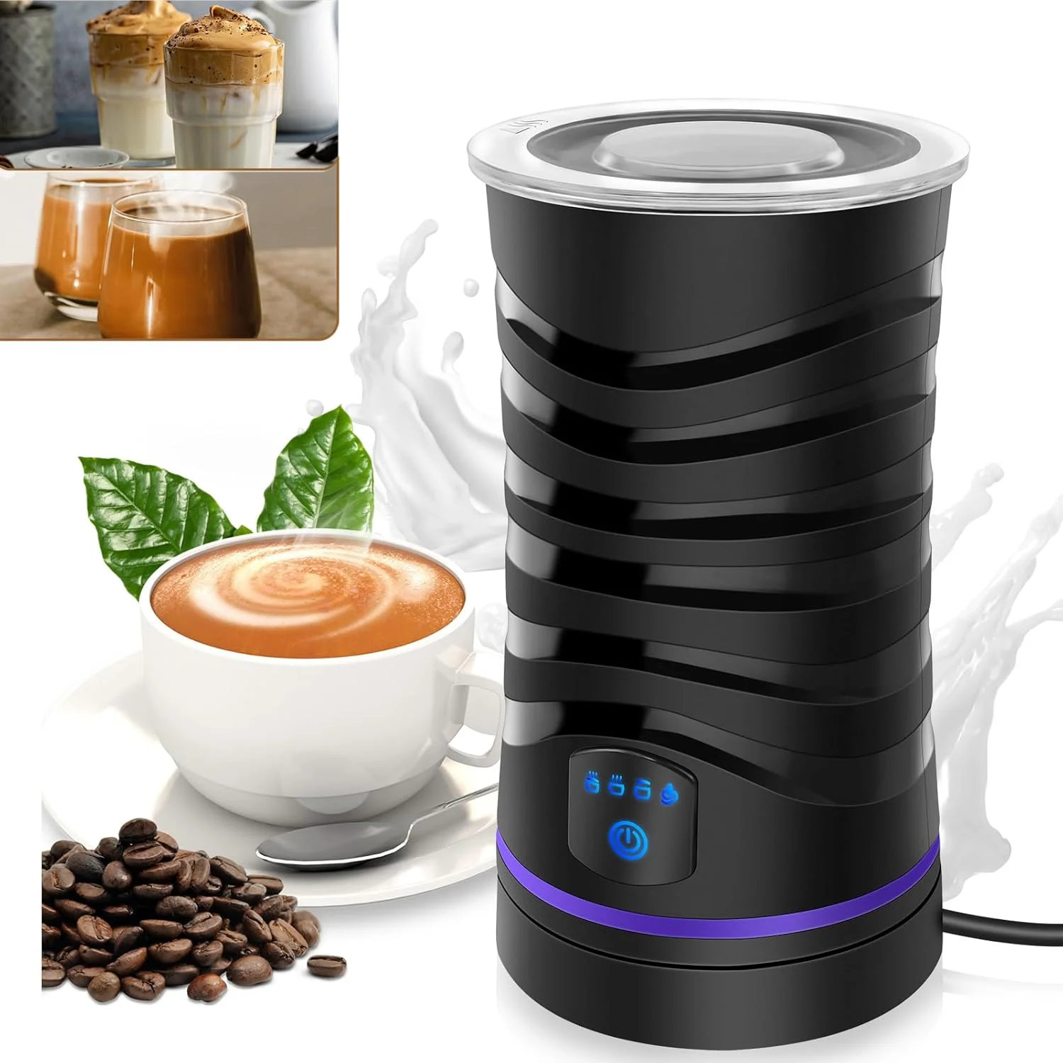 4-in-1-Milchwärmer und Milchaufschäumer mit Heiz-und Warmhaltefunktion 600 ml Fassungsvermögen geeignet für Latte Cappuccino heiße Schokolade und zum Aufschäumen von kalter und warmer Milch