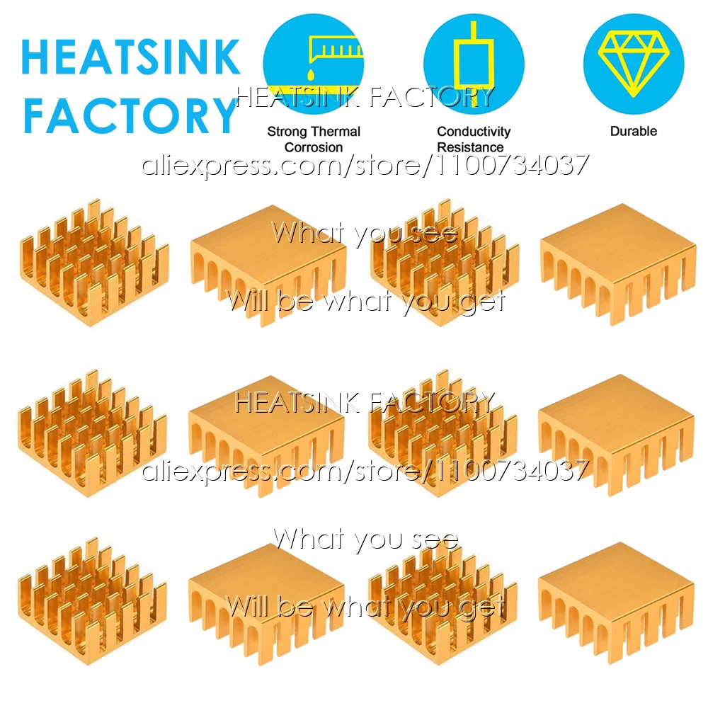 22x22x10mm Gold Zigzag Aluminum Pin Fins Fans & Heatsink Cooling for LED Power IC Transistor Module PCB