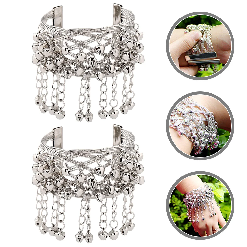 2 Stuks Buikdans Arm Bell Chains Metalen Bell Armbanden Lichtgewicht Ademende Arm Manchetten voor Vrouwen Prestaties Kostuum Accessoires