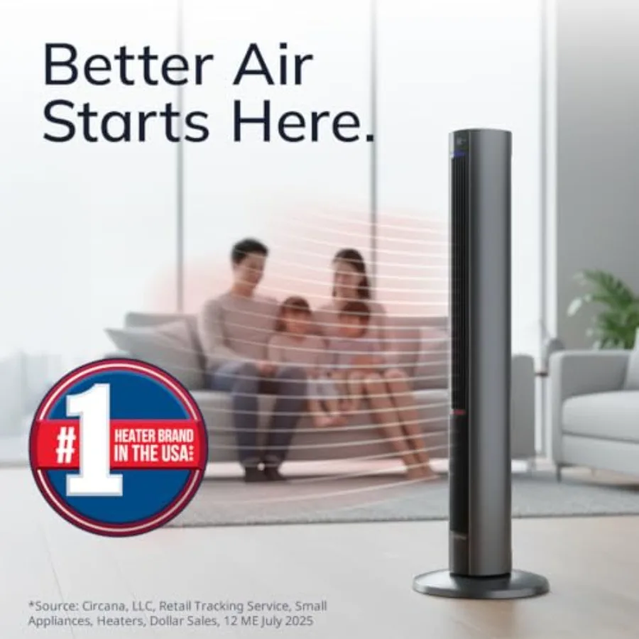 All Season Tower Fan and Space Heater for Home: Gray, Oscillating, 42 Inches, 1500W, Adjustable Thermostat, Overheat Protection