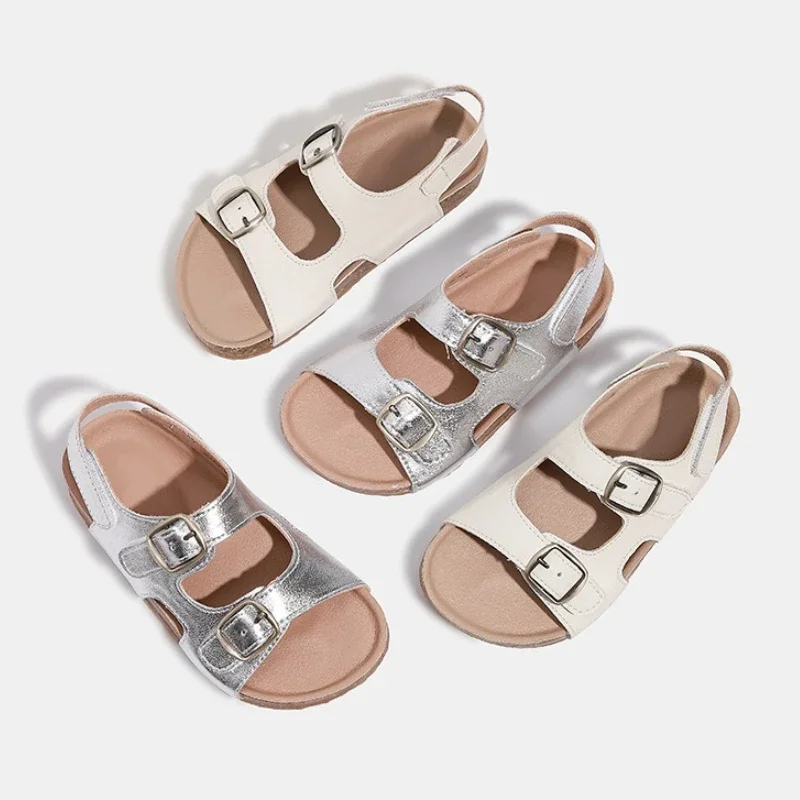 

Girls' Sandals 2025 Summer New Retro Flat Boy's Beach Shoes Soft Sole Children's Open Toed Casual Sandals