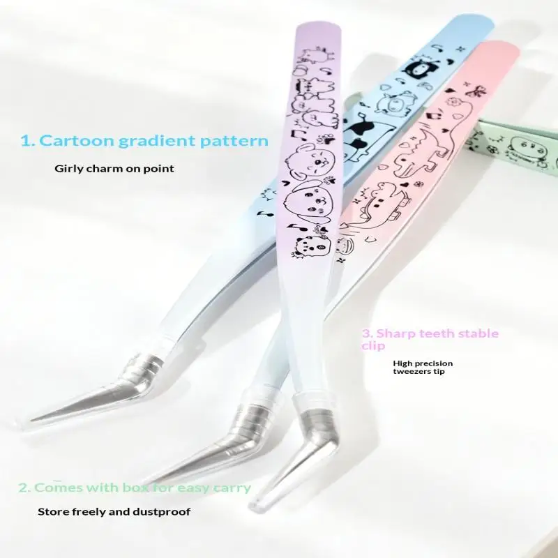 Pincettes à faux cils imprimées de dessin animé, en acier inoxydable, incurvées, professionnelles, Extension de cils 3D, outils de maquillage