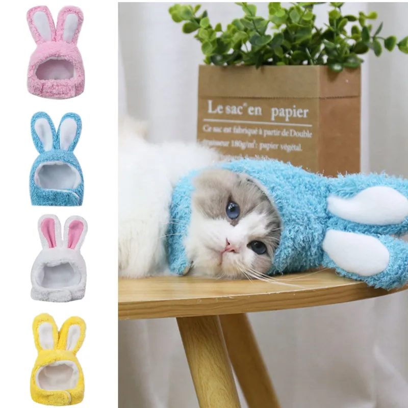 Funny Pet Dog Cat Cap Costume Warm Rabbit Hat New Year Party Christmas Cosplay Accessories Photo Props Headwear Bunny Headgear