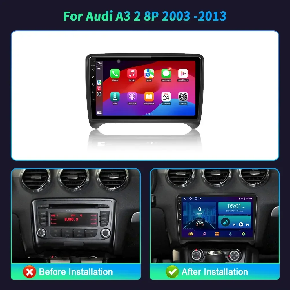 4G GPS Android 14 For Audi TT 2 8J 2006-2014 Car Radio Video Player Multimedia Navigation Stereo Bluetooth Carplay Touch Screen