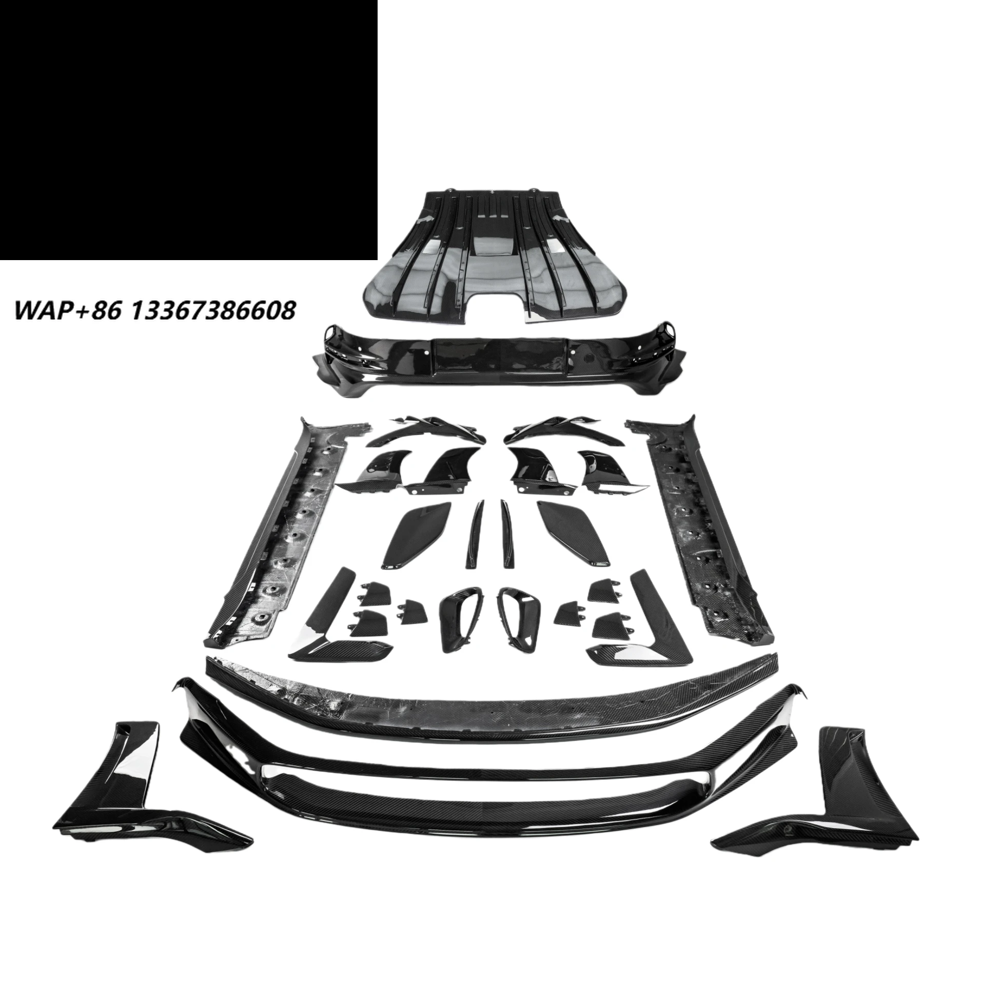 High Quality OEM Dry Carbon Fiber Aviation Body Kit Full Set of Polished Front Lip Side Skirt Rear Diffuser Rear Fender