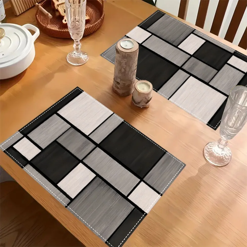6 Piece Plaid Pattern Geometric Aesthetic Placemat Waterproof Heat-resistant Insulated Dinning Mat Linen Stain-resistant