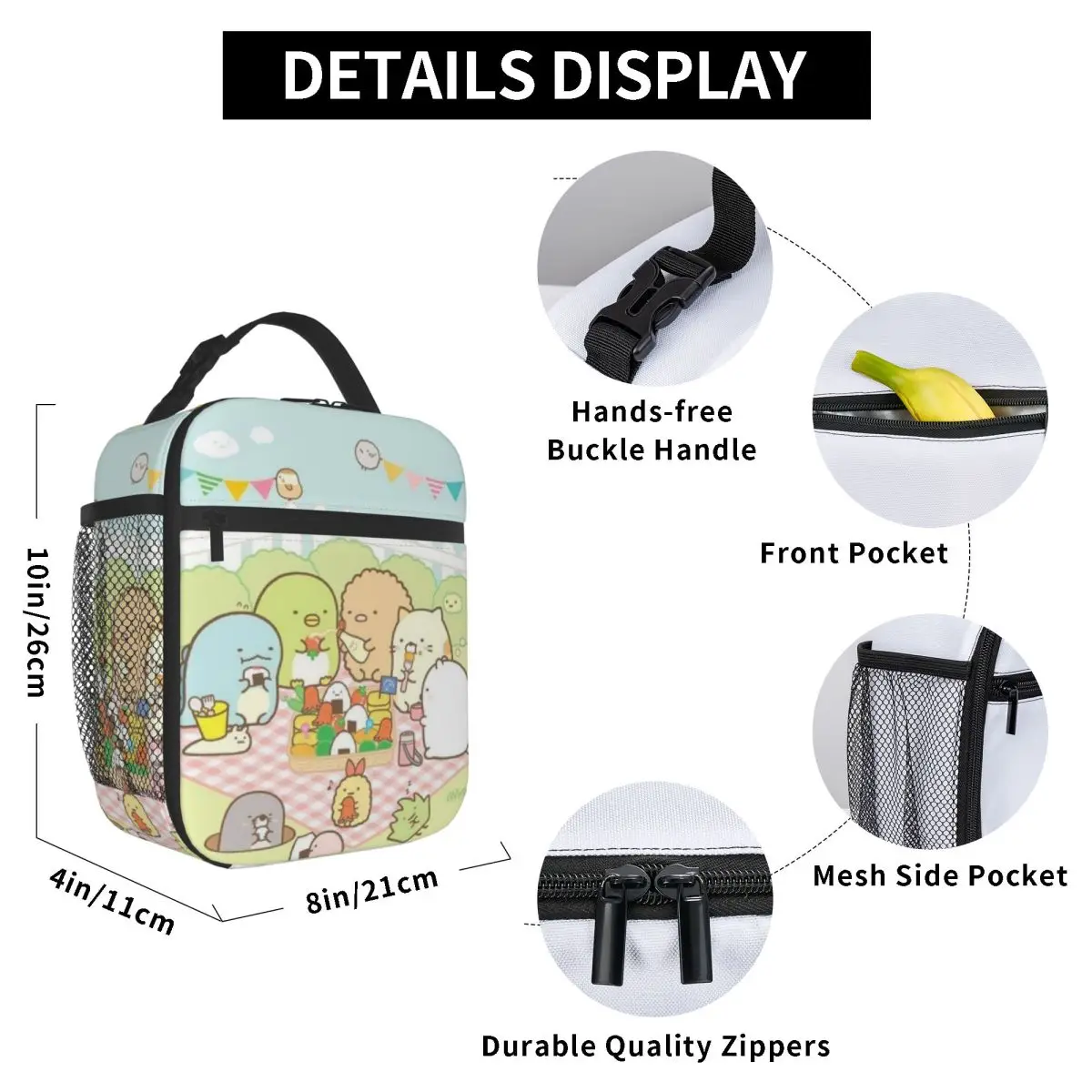 Sumikko Gurashi Kawaii الأبيض الدب ميرش معزول حقيبة حمل الغداء للخارجية الغذاء الحاويات قابلة لإعادة الاستخدام الحرارية برودة صناديق الغداء #6