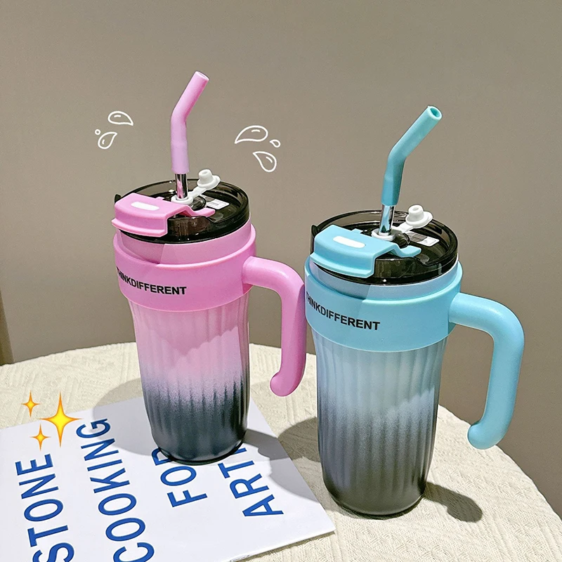 860ML Large Capacity Coffee Thermos Cup Stainless Steel Insulated Tumbler Mugs With Lid Straw Keep Cold and Hot Travel Car Mug