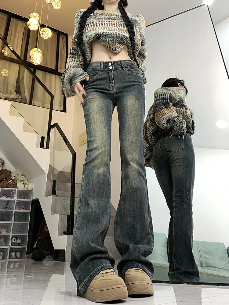 

Джинсы женские с высокой талией, на флисовой подкладке, с рваными краями, прямые, длинные, из хлопка со стрейчем, темно-синие, осень-зима