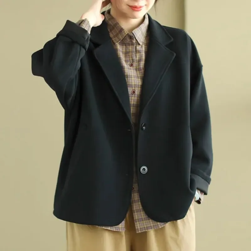 

Женский однотонный простой модный кардиган с карманами на пуговицах для поездок на работу, универсальный свободный повседневный пиджак с длинными рукавами