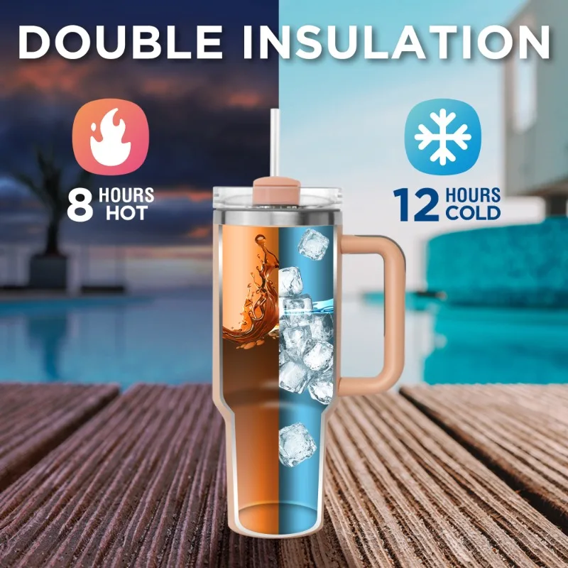 

Large Capacity Insulated Tumbler with Handle Straw Stainless Steel Double Wall Coffee Mug for Travel Home Office Beverage Holder