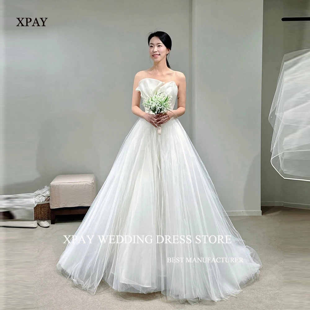 

XPAY Korea A Line Tulle Wedding Dresses Photo shoot Floor Length Corset Back Bridal Gowns Mariage Elegant