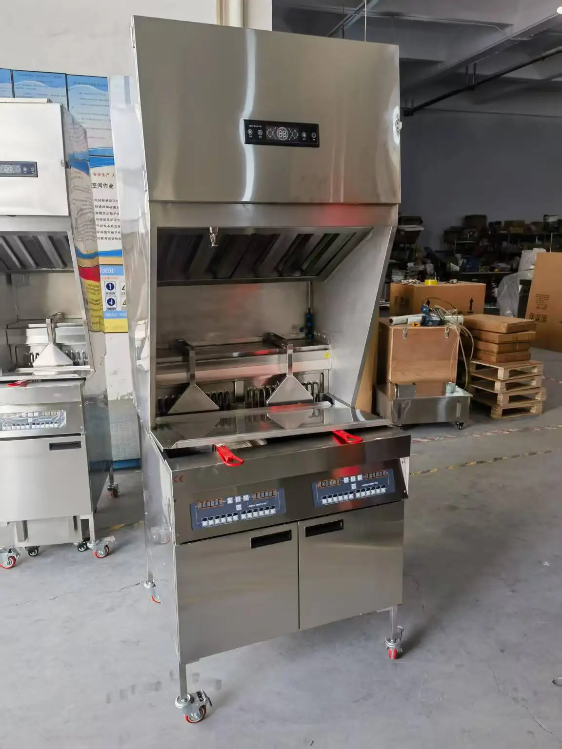 Fast Food Restaurant Kitchen Commercial Fryer Electric with Ventless Range Hood System and Automatic Basket Lift