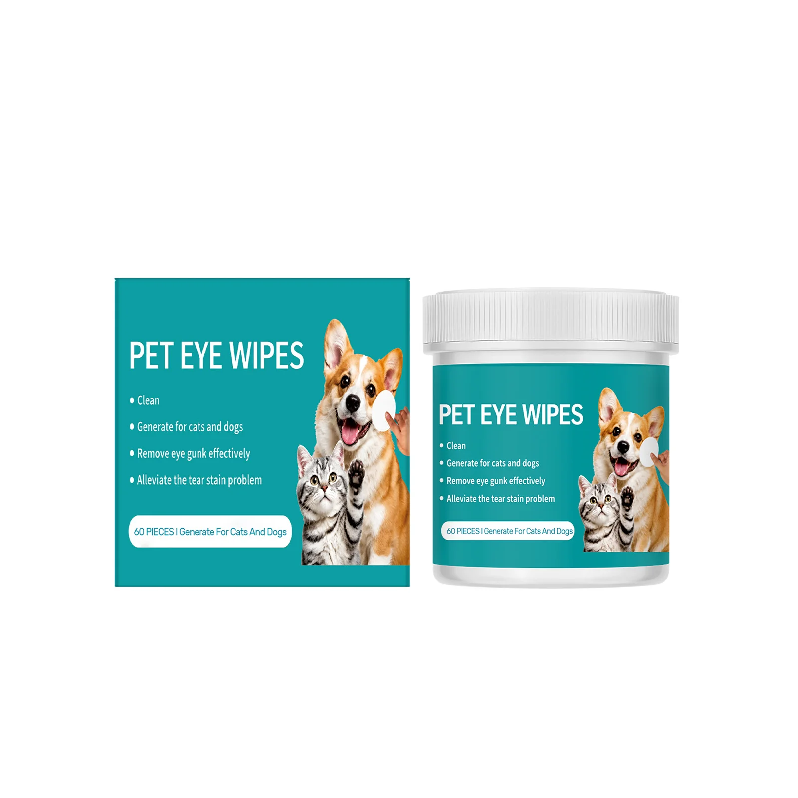 Pet Eye Wipes 60Pcs Gentle Soft Pet Eye Cleaning Wipes for Cats & Dogs, Daily Eye Care Removes Eye Dirt for Multi‑Pet Use