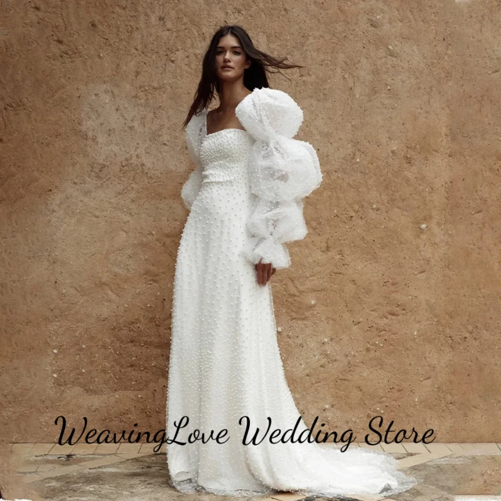 Boho Strapless Peals Wedding Dresses Removable Puffy Long Sleeve Bride Grown Plus Size Custom Made Vestidos Robe De Mariée2023