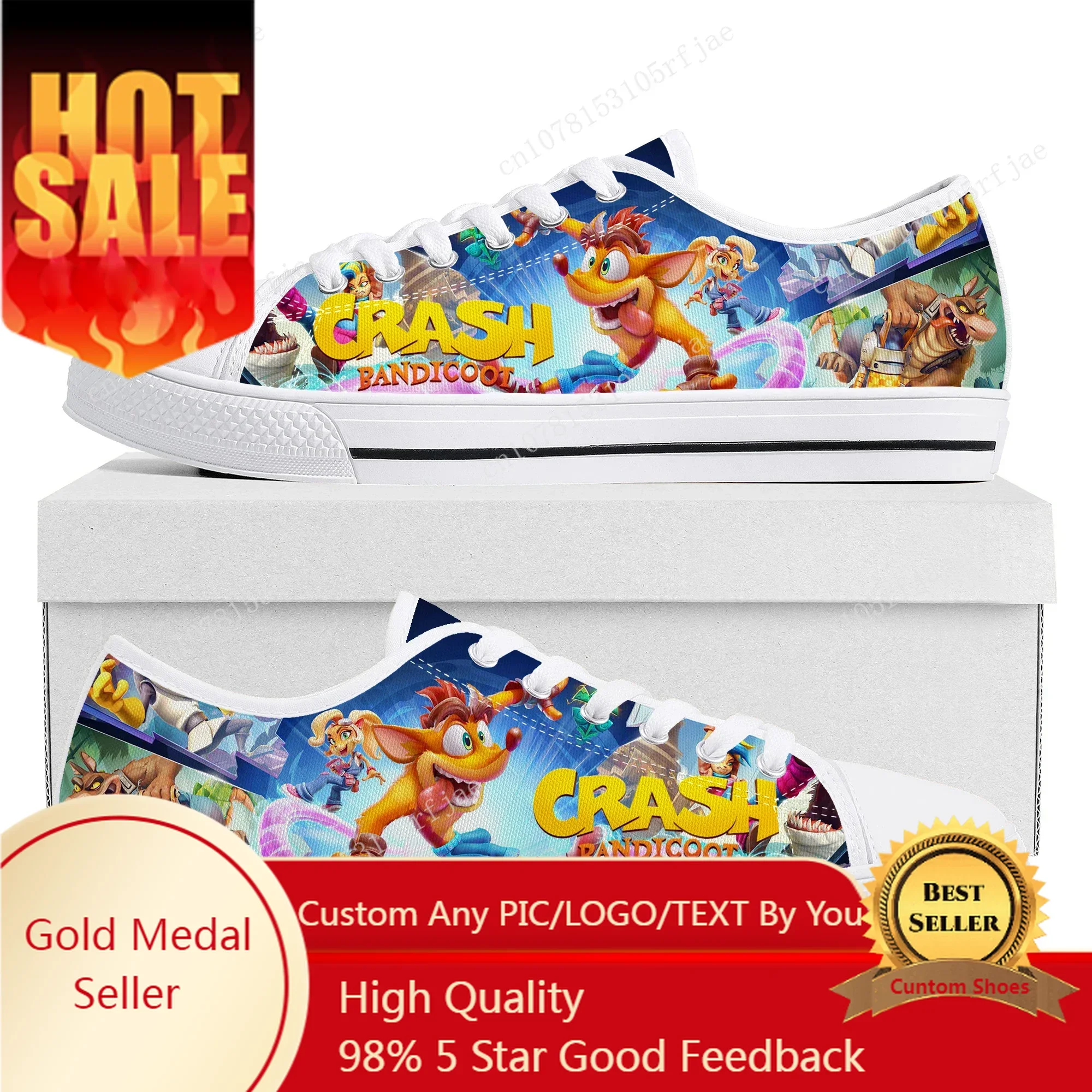 

Crash Bandicoot Low Top Sneakers Cartoon Game Womens Mens Teenager Canvas Sneaker Couple Fashion Custom Built Shoes