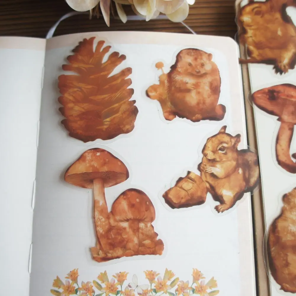 

18pcs Animals and Plants Made of Burnt Paper Style Paper Sticker Scrapbooking DIY Gift Packing Label Decoration Tag
