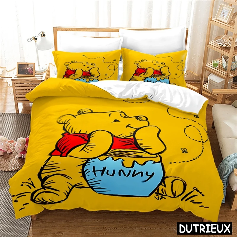 Disney Winnie The Pooh Piglet Honey Pot Print Duvet Cover Set Twin Full Queen King Size Bedding Set Kids Boys Girls Home Textile