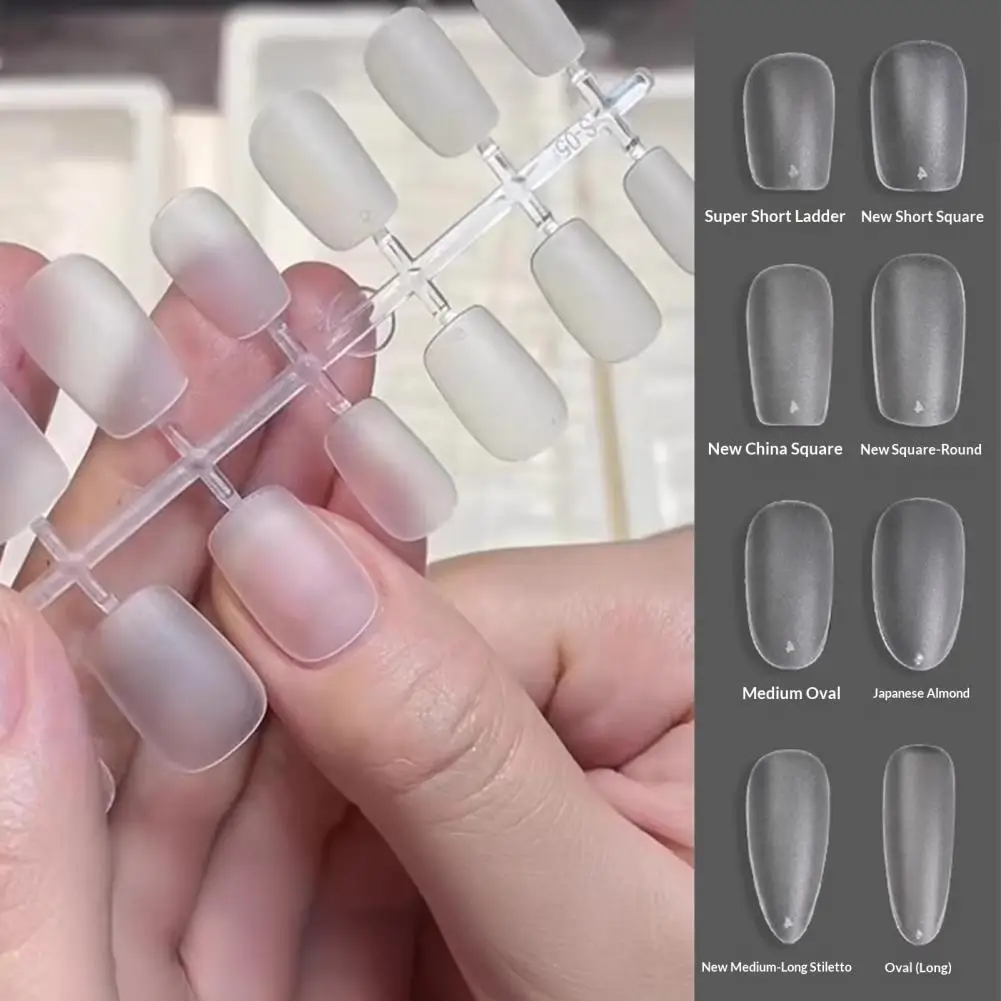 240Pcs/Set DIY Acrylic Fake Nails Double-sided Frosted Pre-Shape Square Long Nail Extensions Tips Full Cover Press on Nails Kit