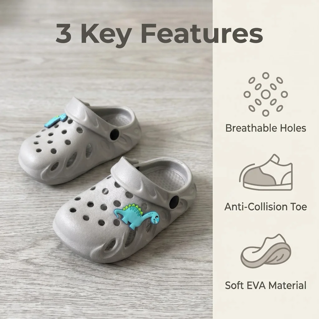 Dinosaurier-Dekor-Sandalen aus EVA-Material mit hohlem Fußbett und leichtem, atmungsaktivem Zehenbereich, ideal für Jungen. – Detail 5