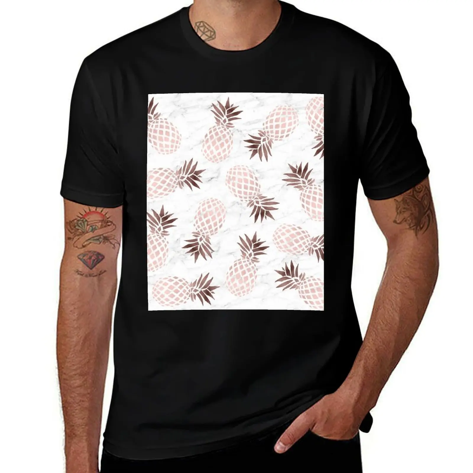 Elegant white marble rose gold pineapple T-Shirt anime t shirts quick drying plus size tops fruit of the loom mens t shirts