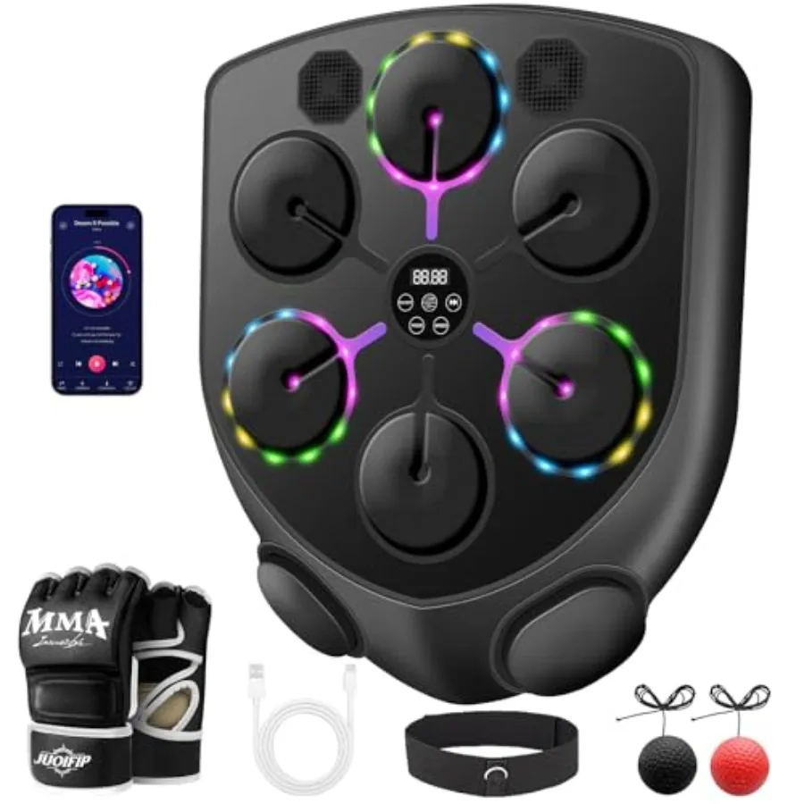

Wall Mounted Music Boxing Machine for Adults with Boxing Gloves 9 Modes 9 Speeds Smart Workout Equipment for Home Gym Office Bl