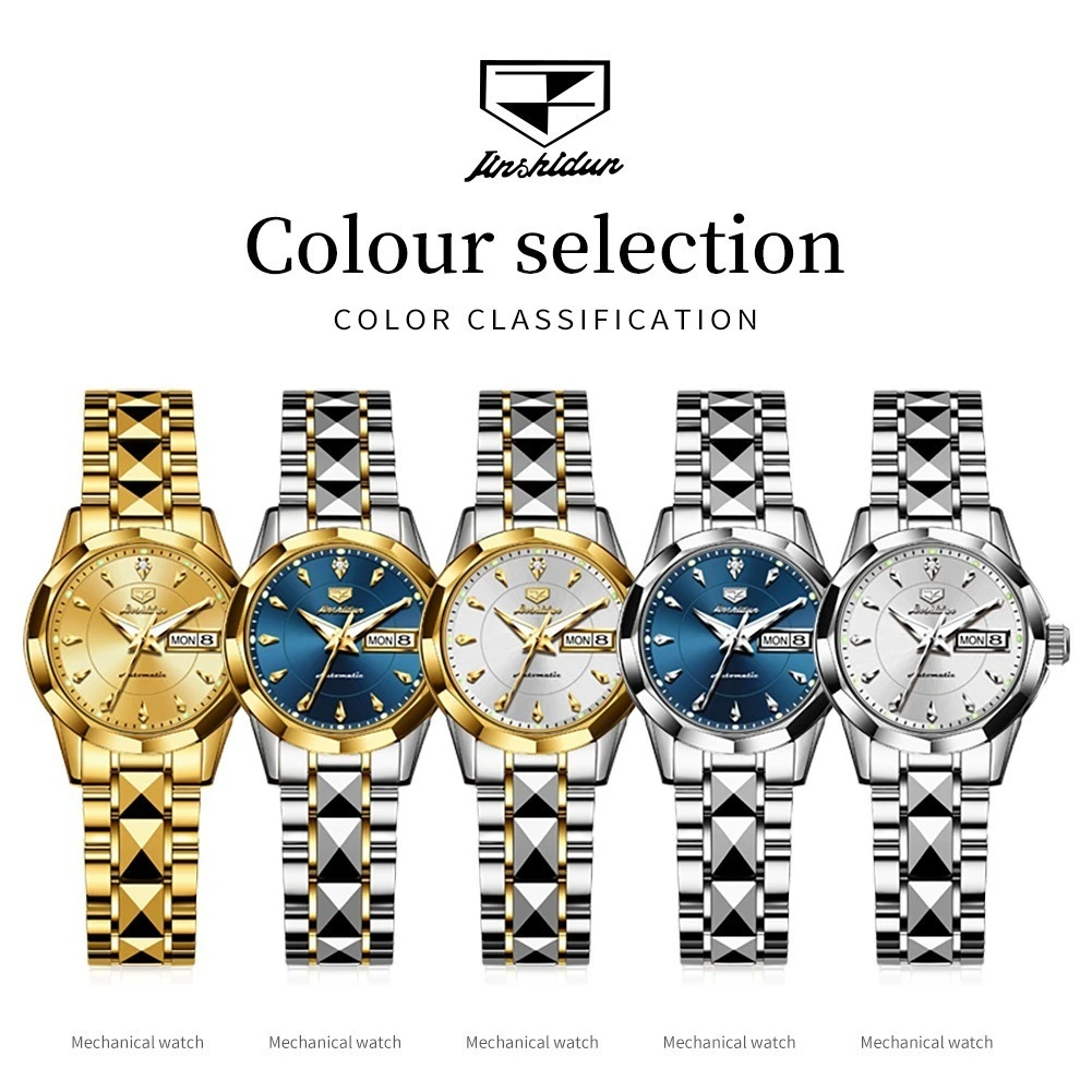 JSDUN 8936 Механические модные часы в подарок из вольфрамовой стали, ремешок для часов, наручные часы с круглым циферблатом, календарь с дисплеем недели