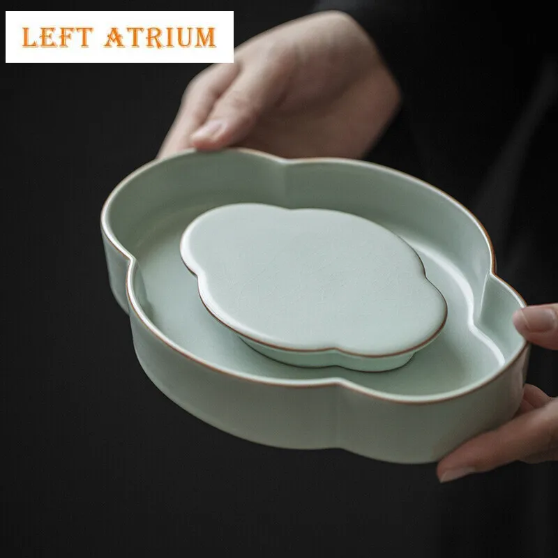 

Chinese Azure Ru Kiln Porcelain Pot Bearing Holder Elegant Teaware Support Dry Brew Table Tea Tray Household Tea Services Gift