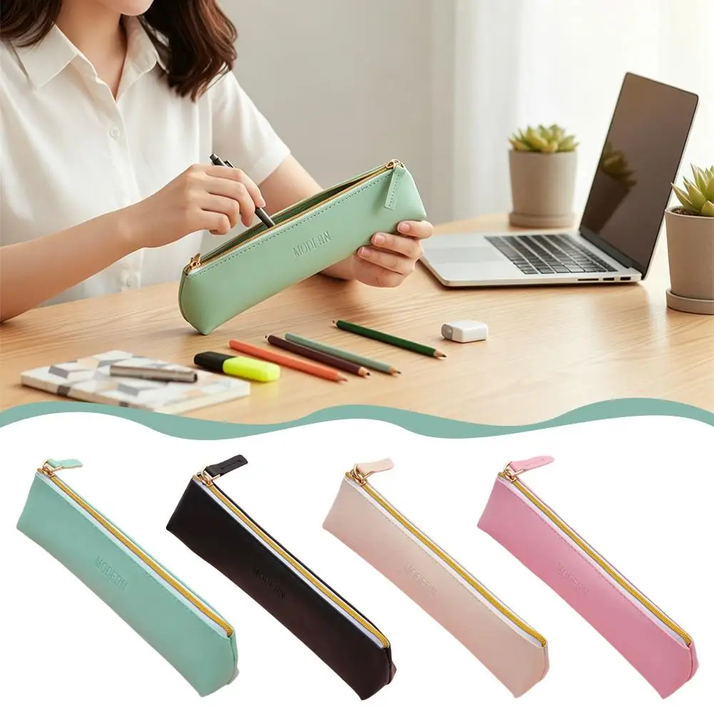 New Retro Simple PU Pencil Case Student Stationery Large Capacity Multi Functional Storage Pen Bag Kids Back to School Supplies