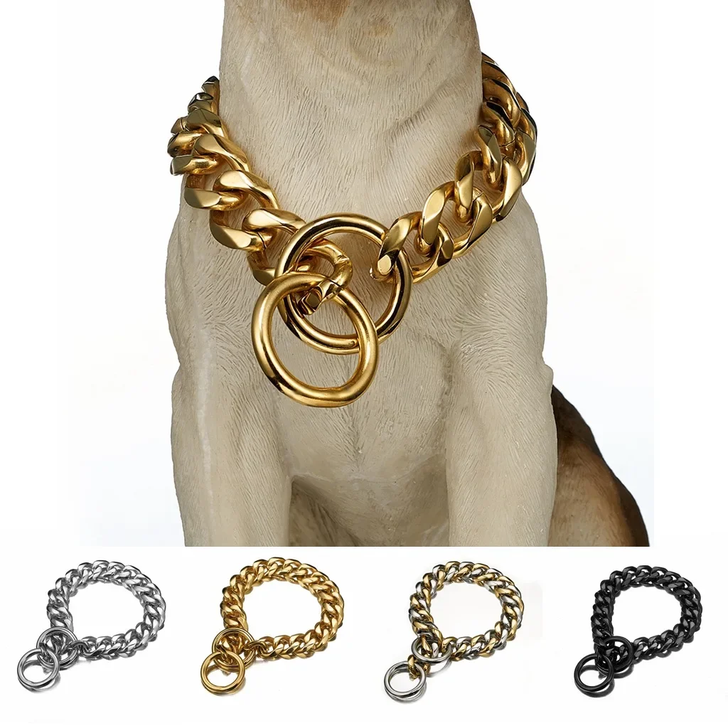 

19mm Stainless Steel Pet Dog Chain Titanium Steel Six-sided Grinding Dog Collar Scarf Bulldog Bully