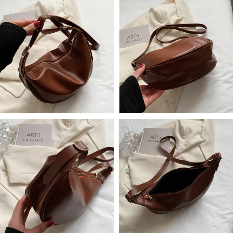 حقيبة جلدية جديدة للنساء، حقيبة تحت الإبط عصرية وخفيفة الوزن، حقائب كتف عصرية وكاجوال، سحاب للإغلاق #6