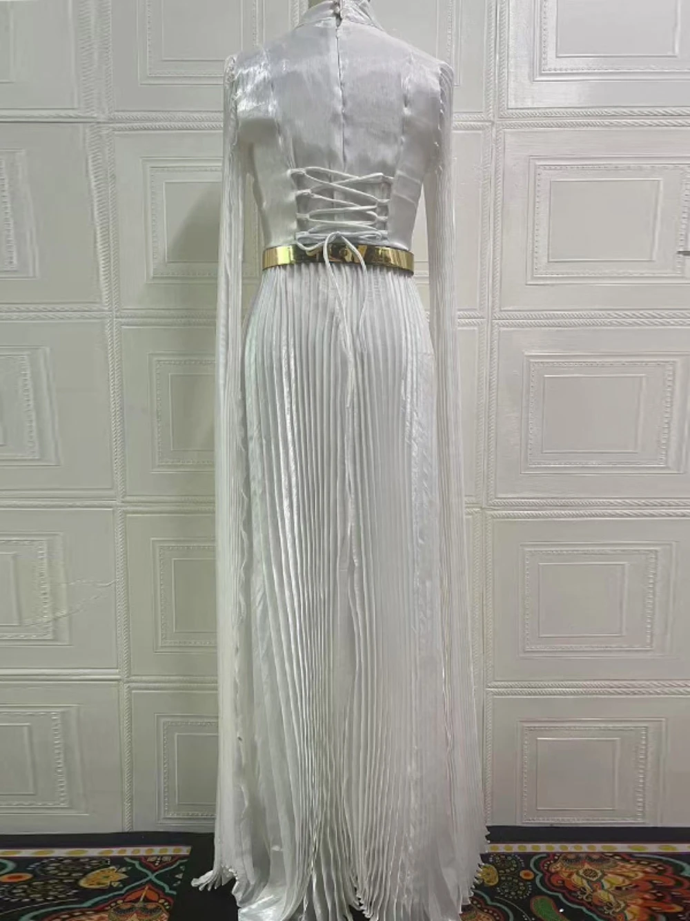 Abaya Cap manches robe de soirée plissée caftan à lacets dos Banquet femmes robe de bal avec ceinture dorée élégante une ligne tenue de fête