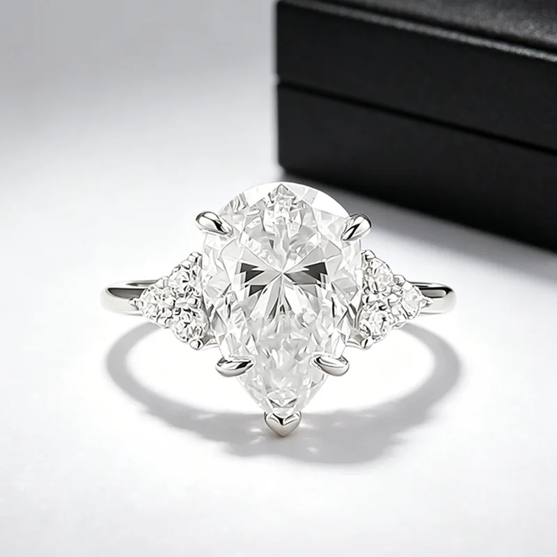 Charm Pear Cut 4ct D Color Moissanite Ring 925 Sterling Silver Party Wedding Band Rings for Women Bridal Engagement Jewelry Gift