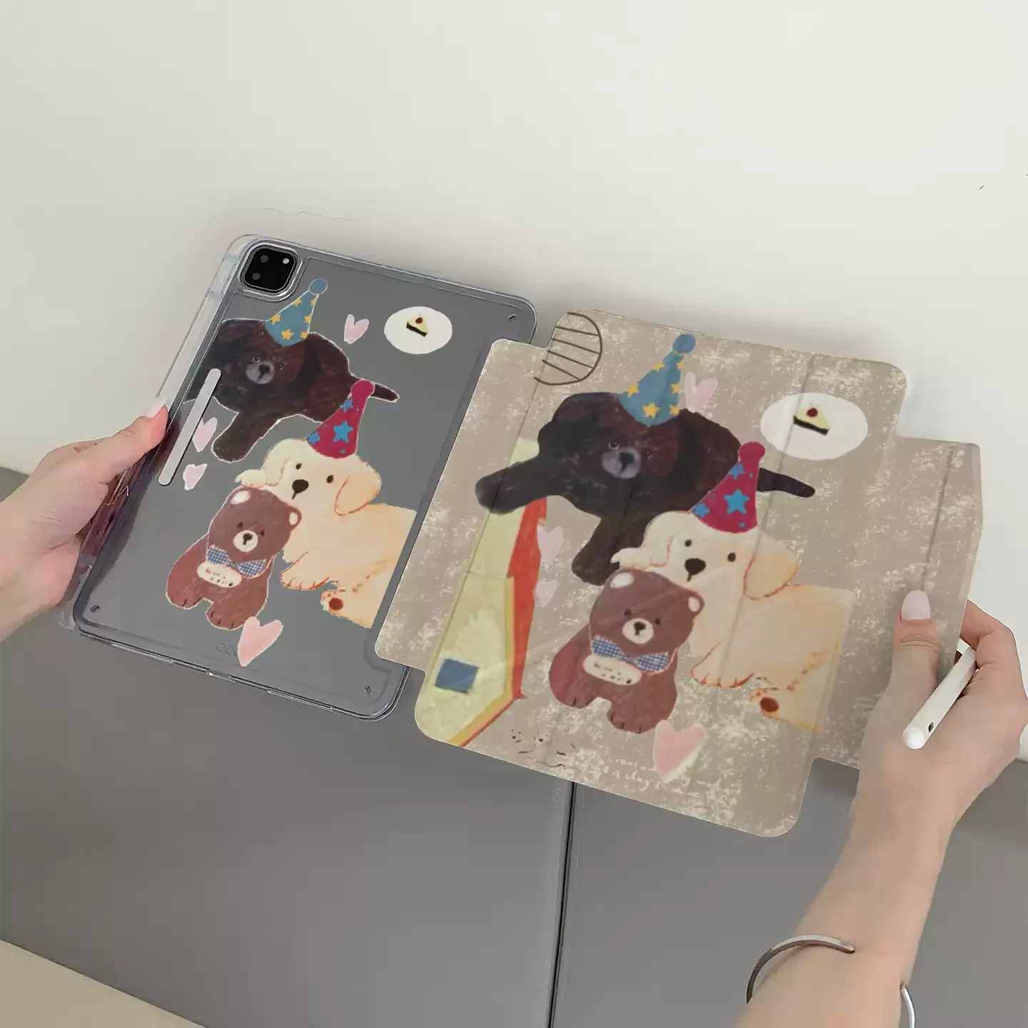 

Чехол для iPad Pro 11 12.9 13 M2 M3 M4 M5, 8.3 9.7 10.2 5/6/7/8/9/10/11-го поколения, Air 3 4 5 6 7 с изображением милых собачек и медвежат