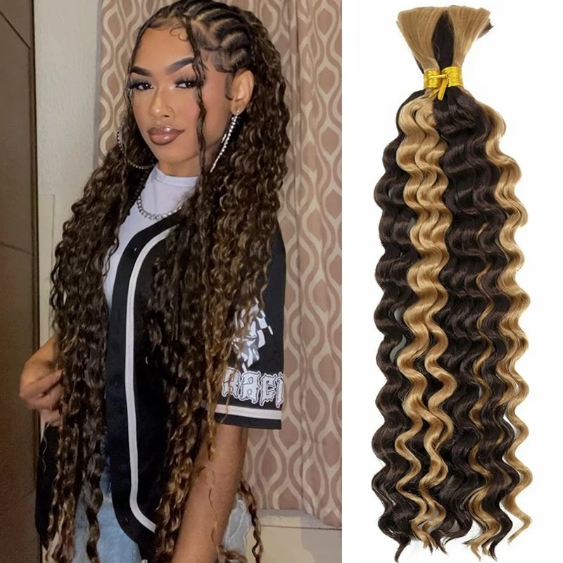 

Deep Wave Bulk Hair for Braiding Synthetic No Weft Micro Curly for Box Braided 24 Inch Long Wave Hair for Braiding Extensions