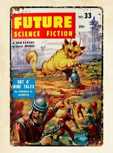 cabin decor Future science fiction pulp magazine cover art 1957 metal tin sign