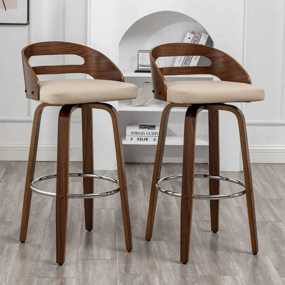 

Bar Stools Set of 2, Swivel Bar Height Stools with Low Back, Wood Bar Chairs with Soft Cushion Seat, 24.6-Inch Seat Height