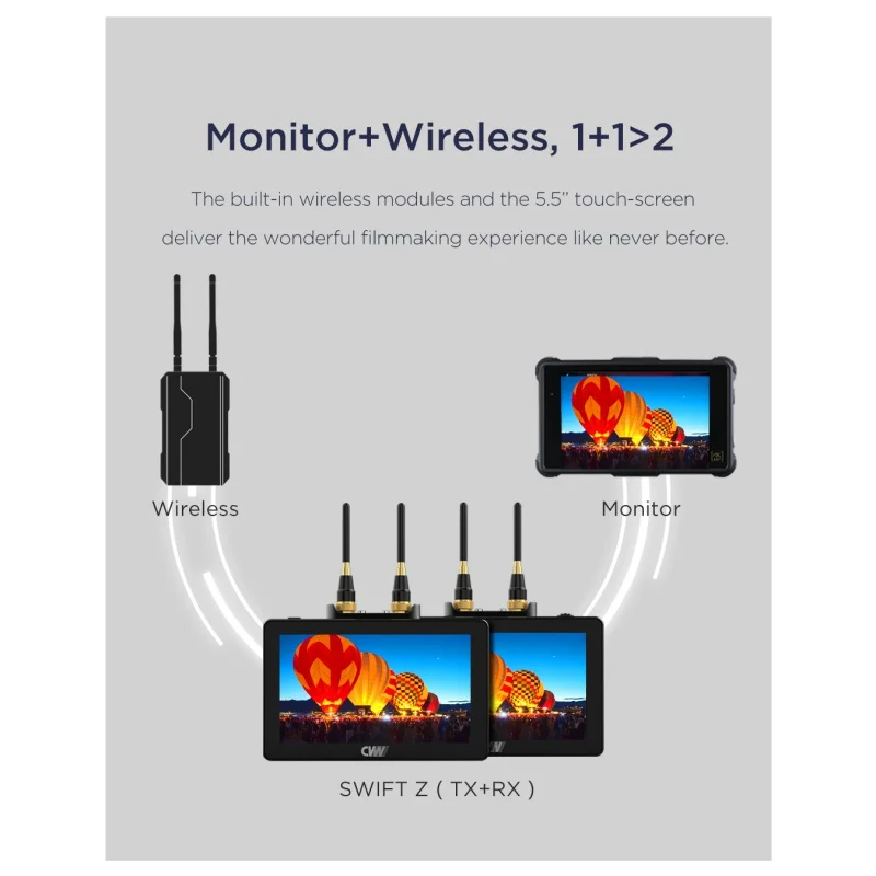 CVW Swift Z sistema inalámbrico de transmisión de vídeo de imagen Monitor de pantalla táctil transmisor receptor en cámara DSLR VS SWIFT 800 pro