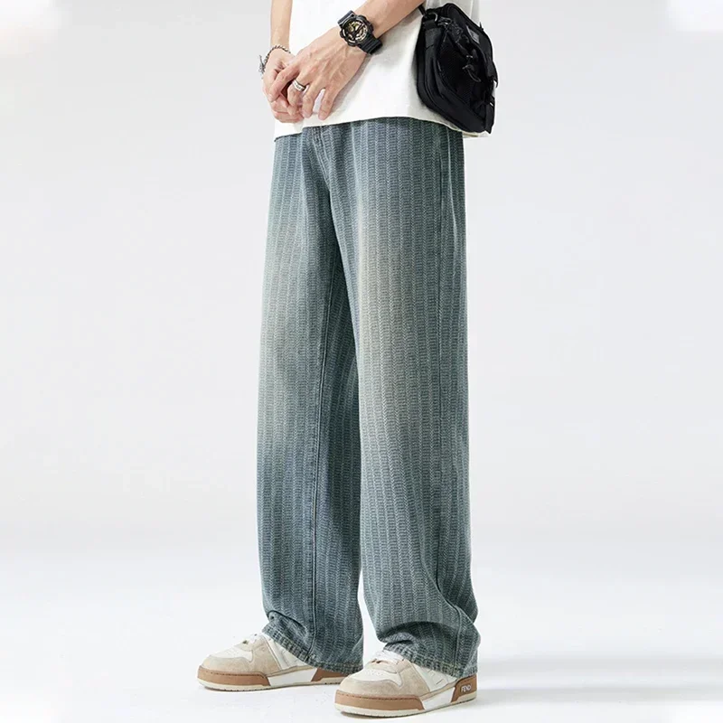 

Spring Striped Blue Y2K Baggy Jeans For Men Harajuku Fashion Aesthetic Denim Pants 2025 New Streetwear Vintage Classic Jean