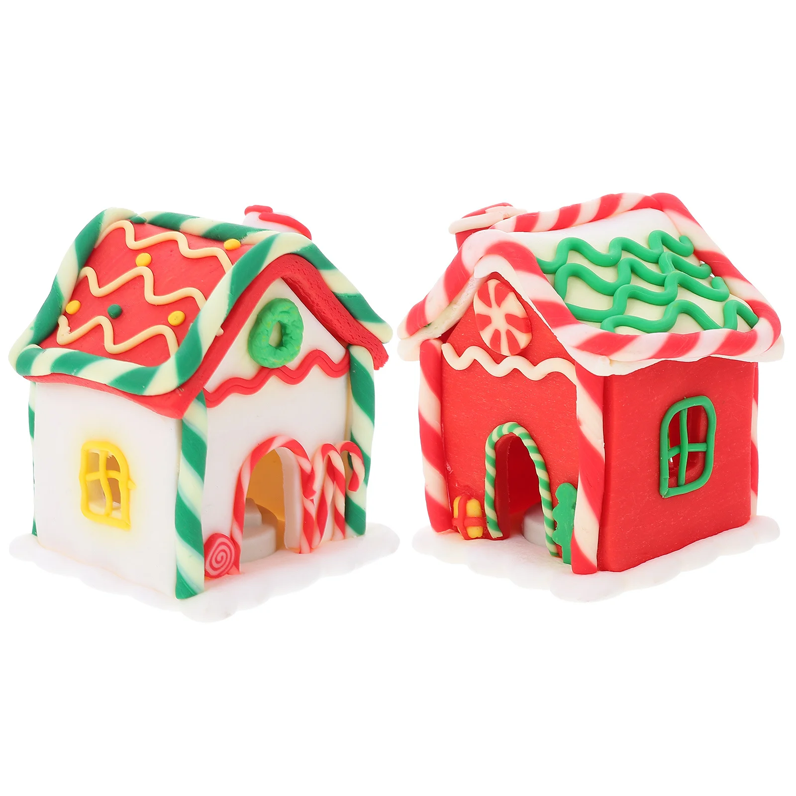 

2Pcs Mini Winter House Decor Christmas Scene Layout Tiny Polymer Clay House for Bookshelf Wall Entryway Yard Xmas Festival Gift