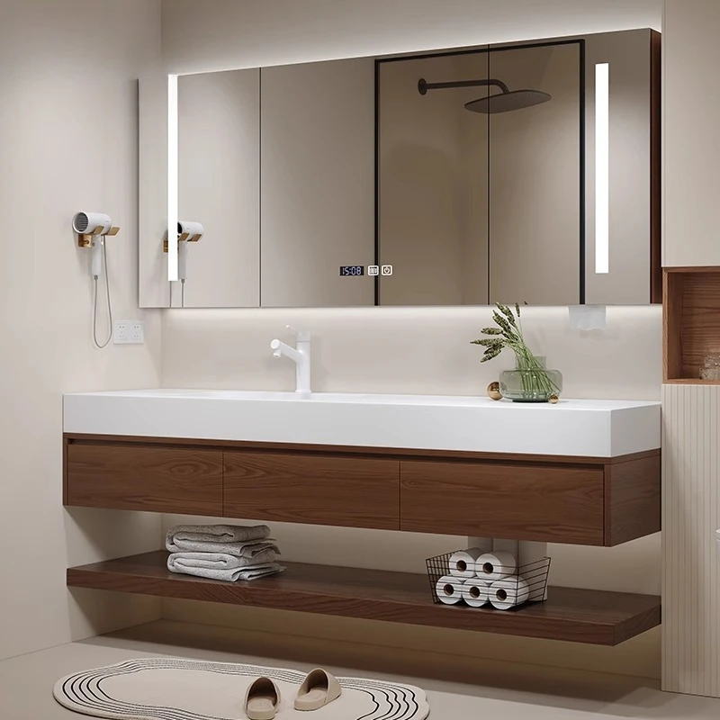

Japanese log wind bathroom cabinet laminate combination washbasin bathroom