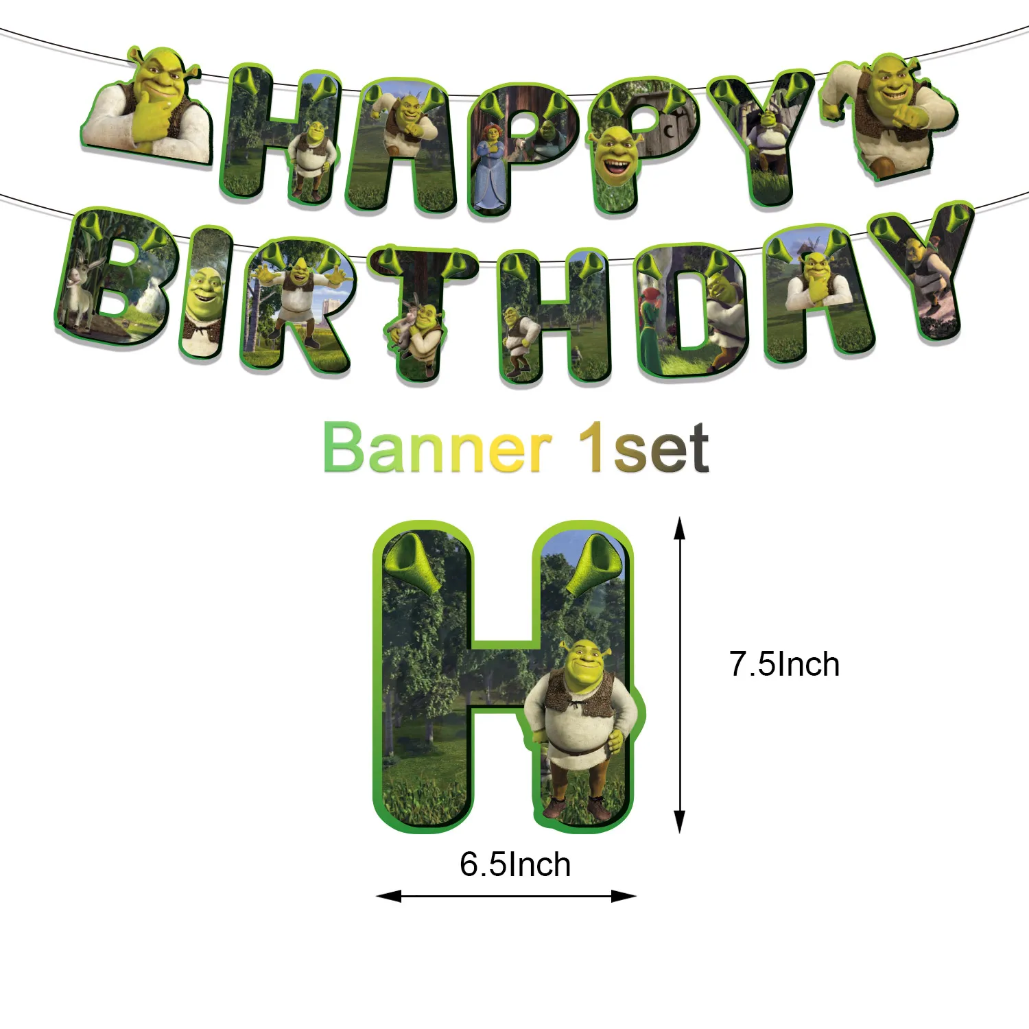 Shrek&Fiona&Green&Monster Theme Birthday Party Decoration Supplies Balloon Background Banner Cake Topper Kid Gift Photo Props