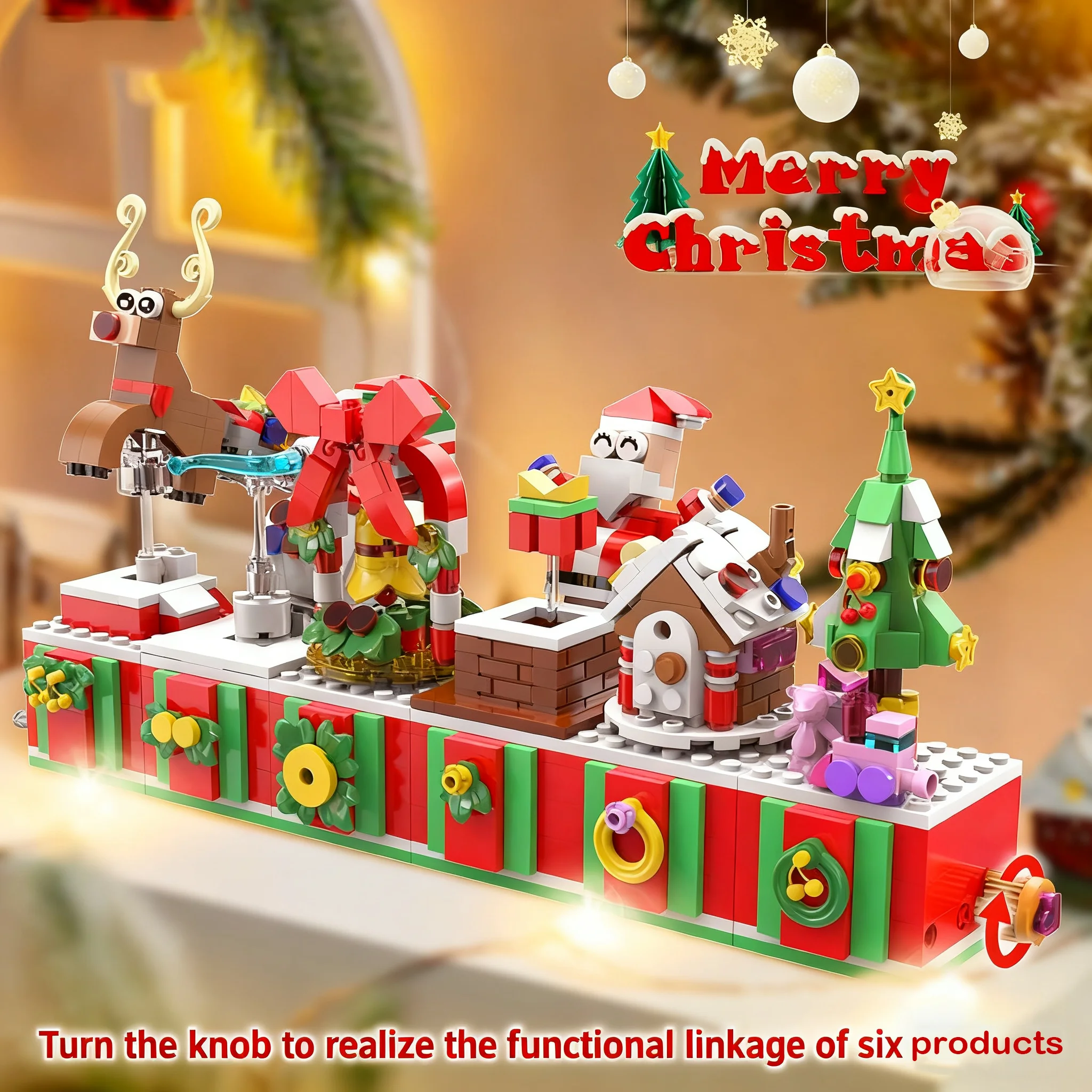 

Серия идей, рождественский пряничный домик, снеговик, Санта-Клаус, олень, колокольчик, наборы, вращающиеся строительные блоки, детские игрушки, подарок