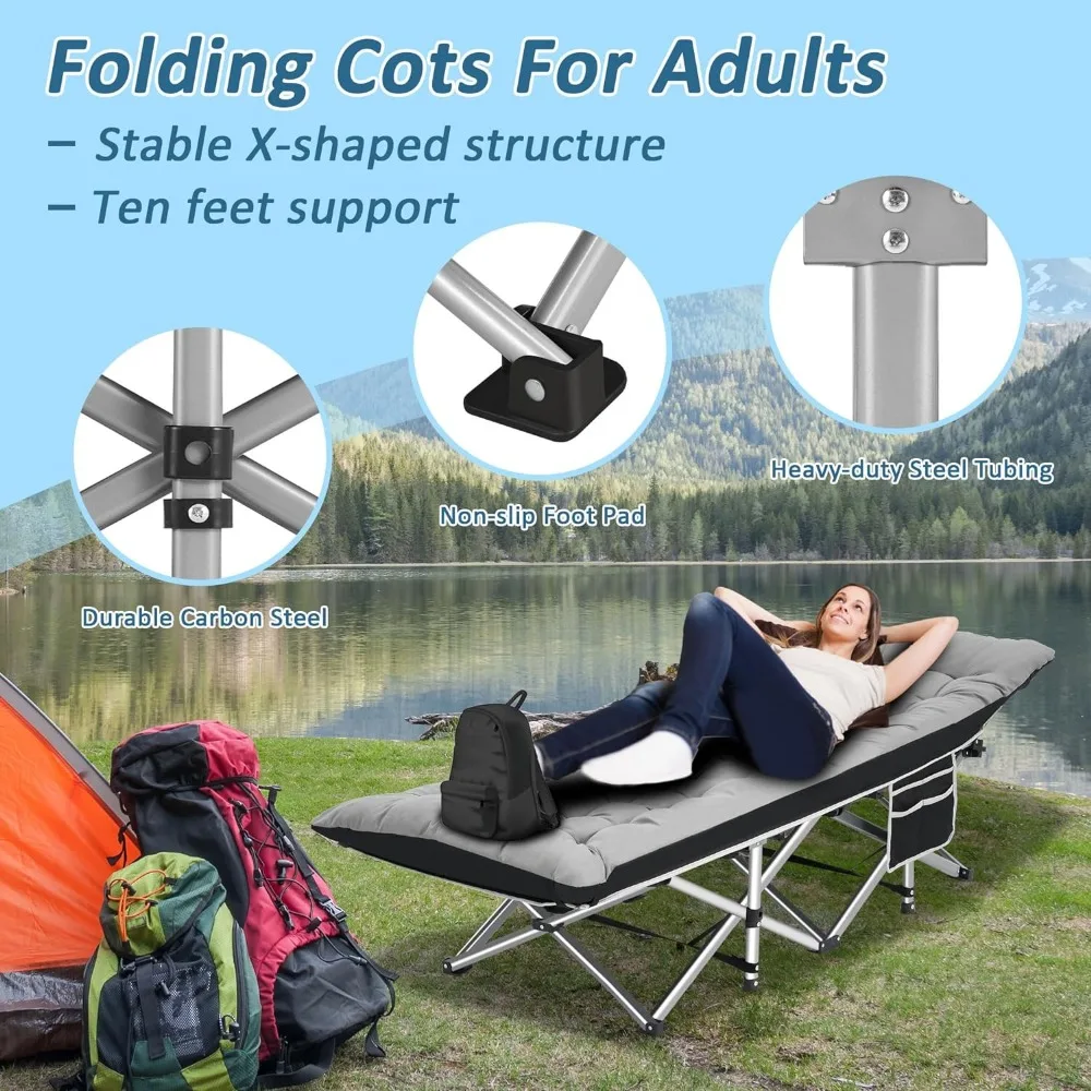 

Camping Cots for Adults with 600lbs Load Capacity, Folding Camping Cot with Mattress, Sleeping Cot for Adult with Carry Bags