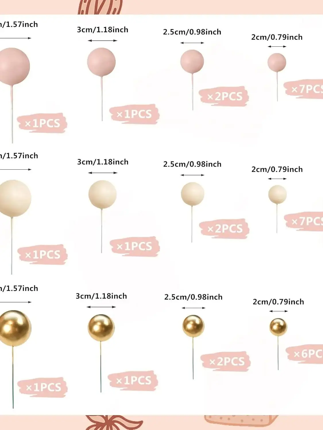 32-teiliges Kugel-Kuchen-Picks, bunter kugelförmiger Kuchenaufsatz, Perlenkugeln, Cupcake-Kucheneinsatz-Aufsatz für Geburtstagsfeier, Hochzeitsdekoration – Detail 2
